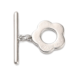 Платина Латуни Переключить застежками, цветок, стойки покрытие, долговечный, без свинца и без кадмия, платина, 19.5 мм, отверстие : 1 мм, бар: 4x20x2 mm, отверстие : 1 мм