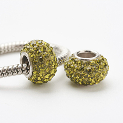 228_Olivine Austrian Crystal European Beads, Large Hole Beads, 925 Sterling Silver Core, Rondelle, 228_Olivine, 11~12x7.5mm, Hole: 4.5mm