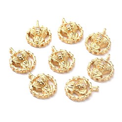 Real 18K Gold Plated Brass Micro Pave Cubic Zirconia Pendants, Long-Lasting Plated, Flat Round, Real 18K Gold Plated, 21x17x6mm, Hole: 1.7mm
