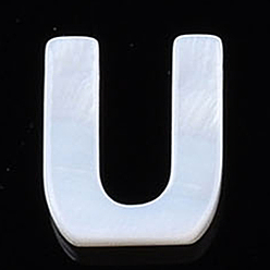 Letter U Естественных пресноводных стеклянные бусы, цвет морской раковины, Начальная буква, Буква U, 9.5x7.5x1.5 мм, отверстие : 0.8 мм