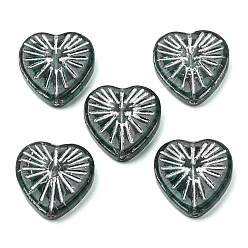 Dark Olive Green Handmade Lampwork Beads, Heart, Dark Olive Green, 18.5x18.5x5.5mm, Hole: 1.4~1.5mm, about 34pcs/bag