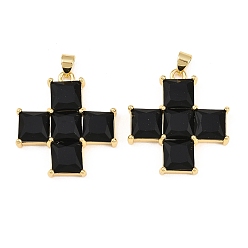 Черный Латунные микро проложить кубического циркония подвески, крест прелести, стойки покрытие, долговечный, без кадмия и без свинца, реальный 18 k позолоченный, чёрные, 29x26.5x5.5 мм, отверстие : 3x4.5 мм