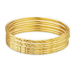 Латунь Наборы буддийских браслетов из латуни, реальный 24 k позолоченный, 2-3/8 дюйм (6 см), 8 шт / комплект