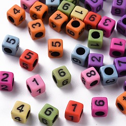 (52) Непрозрачная лаванда Непрозрачные белые акриловые бусины, куб с номером, разноцветные, 6x6x6 мм, отверстие : 3.5 мм, Около 3000 шт / 500 г