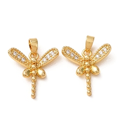 Real 18K Gold Plated Brass Micro Pave Clear Cubic Zirconia Pendants, Dragonfly Charms, Real 18K Gold Plated, 17.5x17.5x4.5mm, Hole: 2x4.5mm