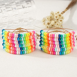 Разноцветный 12 Браслеты из плетеных бусин из полимерной глины для женщин, плоско-круглые, красочный, 11.02 дюйм (28 см)