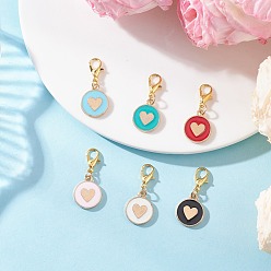 (52) Непрозрачная лаванда Плоская круглая подвеска с эмалированным сплавом в форме сердца, с цинковым сплавом застежками омаров коготь, разноцветные, 30 мм