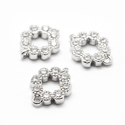 Платинированный Латунные микро проложить класса AAA кубического циркония ссылки, цветок, без свинца, без никеля и без кадмия, Реальная платина, 9x12x2 мм, отверстие : 1 мм