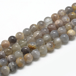 Sunstone Natural Black Sunstone Beads Strands, Round, 10mm, Hole: 1mm, about 40pcs/strand, 15.7 inch