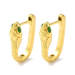 Настоящее золото 18K 304 серьги-кольца из нержавеющей стали с микропаве из циркония, змея, зелёные, реальный 18 k позолоченный, 28x16 мм