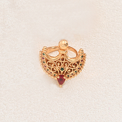 Красный Винтажные геометрические роскошные латунные кольца с паве из кубического циркония для женщин, золотые, красные, внутренний диаметр: 16~18 мм