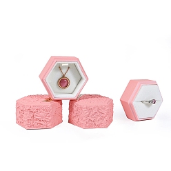 Светло-Коралловый Пластиковые коробки для хранения колец с тиснением в форме шестиугольника, с губкой, свет коралловый, 4.7x5x4.5 см
