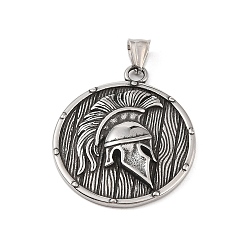 Античное Серебро Викинг 304 подвески из нержавеющей стали, плоский круглый со спартанским шармом, античное серебро, 46x39.5x5.5 мм, отверстие : 4x7 мм