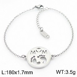 Нержавеющая Сталь Цвет 304 из нержавеющей стали ссылка браслеты, браслеты-цепочки для женщин, плоская круглая поверхность с отпечатком лапы и словом «мама»., цвет нержавеющей стали, 7.09 дюйм (18 см)