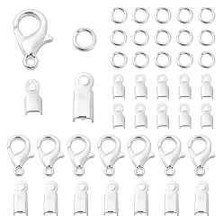 Silver 50Pcs Zinc Alloy Lobster Claw Clasps, with 200Pcs Iron Folding Crimp Ends & 200Pcs Open Jump Rings, Silver, 12x6mm, Hole: 1.2mm