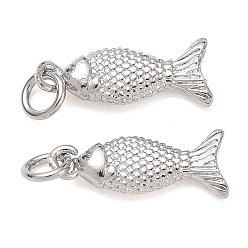 Platine Accumuler pendentifs en laiton placage, charmes de poissons, avec anneau de saut, sans cadmium et sans plomb, plaqué longue durée, platine, 18x7.5x3mm, Trou: 3.5mm
