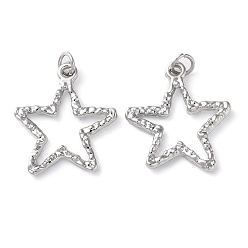 Platinum Eco-Friendly Rack Plating Brass Pendants, with Jump Ring, Long-Lasting Plated, Lead Free & Cadmium Free, Star Charms, Platinum, 22x20.5x2mm, Hole: 3mm