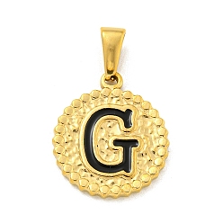 Letter G Ионное покрытие (ip) 304 подвески из нержавеющей стали с эмалью, золотые, плоский круглый с подвеской в виде буквы, Буква G, 21x18x2 мм, отверстие : 8x3.5 мм