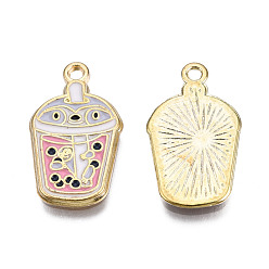 Pink Emaille Anhänger Legierung, cadmiumfrei und bleifrei, Licht Gold, Milch Teetasse, rosa, 23x13.5x1.5 mm, Bohrung: 1.6 mm