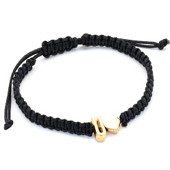 Letter U Браслеты из плетеных бусин из сплава, Браслеты из хлопкового шнура, плетеные для пары., сердце и алфавит, чёрные, золотые, Буква U, 6.30~11.81 дюйм (16~30 см)