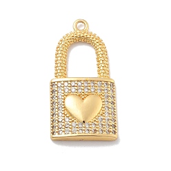 Настоящее золото 18K Латунные микро проложить кубического циркония подвески, без кадмия, без никеля и без свинца, замковые прелести, реальный 18 k позолоченный, 28.5x14.5x3 мм, отверстие : 1.6 мм
