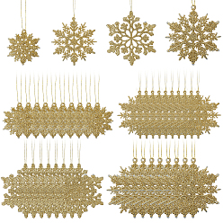 Light Khaki 36Pcs Snowflake Plastic Pendant Decorations, with Cord, for Christmas Tree Decoration, Light Khaki, 50.5~105x45.5~97x2mm, Hole: 2.5~3mm