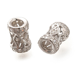 Платинированный 925 бусины из стерлингового серебра с микропаве, прозрачные бусины из кубического циркония, колонка, Реальная платина, 6.5x4.5 мм, отверстие : 2.5 мм