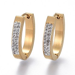 Золотой 304 обруч серьги из нержавеющей стали замке, с полимерной глиной горный хрусталь, кольцо, кристалл, золотые, 22x16x4 мм, штифты : 1 мм