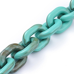 Dark Turquoise Transparent Acrylic Handmade Cable Chain, Oval, Dark Turquoise, 23.5x18x5mm, about 39.37 inch(1m)/strand