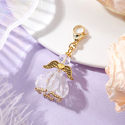 Прозрачный Подвесные украшения из стеклянных бусин и сплава в виде ангела, застежка-лобстер для украшений на сумке, прозрачные, 48 мм