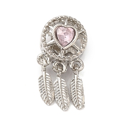 Розовый Стойки покрытие сплава горный хрусталь европейских бусы, без кадмия, без никеля и без свинца, бусины с большим отверстием, тканая сеть / паутина с пером, светло-розовый, 24x11x10 мм, отверстие : 5 мм