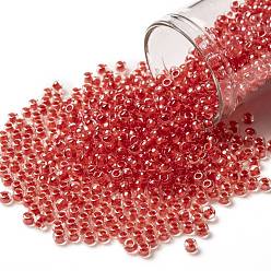 (341) Inside Color Crystal/Tomato Lined Toho 8/0 runde Perlen, japanische Rocailles, (341) Innenfarbe mit Kristall / Tomate ausgekleidet, 3 mm, Bohrung: 1 mm, über 222pcs / Flasche, 10 g / Flasche