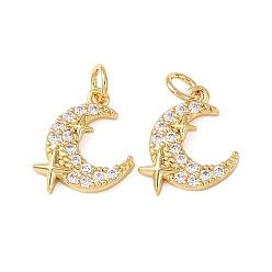 Настоящее золото 18K Латунные микро проложить кубического циркония подвески, Луна прелести, без кадмия и без свинца, стойки покрытие, долговечный, с целью перехода в кольце, реальный 18 k позолоченный, 15x12x2.5 мм, отверстие : 3.3 мм