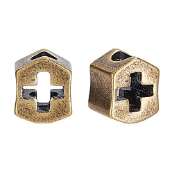 Античная Бронза Латуни европейского бисера, большое отверстие шарик, крест и щит, античная бронза, 12.5x10.5x9 мм, отверстие : 4.5 мм