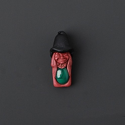 Malachite Natural Malachite Pendants, Elf with Witch Hat Charm, 45x20mm