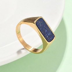 Ляпис-Лазурь 316l Кольца из нержавеющей стали с натуральным лазуритом для женщин, прямоугольные, ионное покрытие (ip), размер США 9 (18.9 мм)