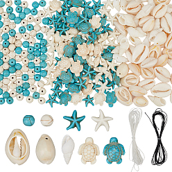 Polyester DIY-Schmuck machen Kits, einschließlich Muschelperlen und Anhänger, Kunsttürkisfarbenen Perlen, gewachsten Polyester-Schnur, 13.5~31x10~20x4.5~11 mm, Bohrung: 1 mm
