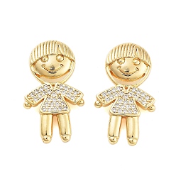 Настоящее золото 18K Подвески из латуни с покрытием из прозрачного кубического циркония, без кадмия и без свинца, долговечный, маленькие мальчики, реальный 18 k позолоченный, 25x14.5x6.5 мм, отверстие : 2.5x5 мм