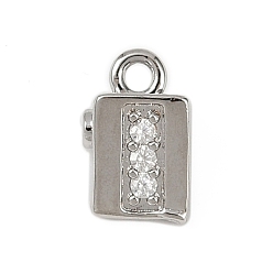Платина Латунные микропаве прозрачные подвески с фианитом, без кадмия, без никеля и без свинца, долговечный, треугольник прелести, платина, 10.5x6.5x5.5 мм, отверстие : 1.5 мм