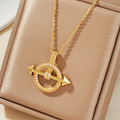 Золотой Модные латунные микропаве прозрачные кубические цирконии круглые стрелы кулоны ожерелья, идеально подходит для повседневной носки, золотые, 15.75 дюйм (40 см)