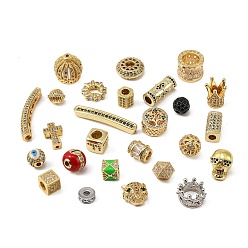 Platin & golden Messing Mikro ebnen Zirkonia Perlen, Mischformen, Platin & golden, 3~32x7~14x3~14 mm, Bohrung: 1.4~8.5 mm