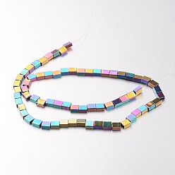 Multi-color Plated Electroplate Non-magnetic Synthetic Hematite Bead Strands, Rectangle Slide Charms, Multi-color Plated, 6x5x3mm, Hole: 3x1mm, about 67pcs/strand, 15.7 inch
