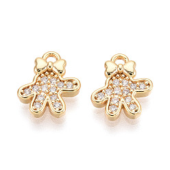 Прозрачный Латунные микро проложить кубического циркония прелести, перчатки, долговечный, без никеля , реальный 18 k позолоченный, прозрачные, 11x9.5x2.5 мм, отверстие : 1.4 мм