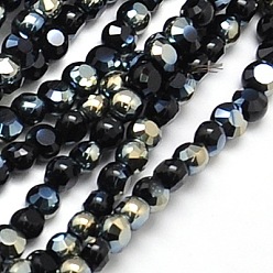 Черный Стеклянные бусины с гальваническим покрытием , с половиным покрытием, граненые, плоско-круглые, чёрные, 4x3 мм, отверстие : 1 мм, около 95 шт / нитка, 14 дюйм