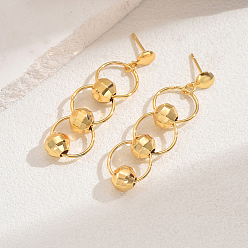 Настоящее золото 18K Элегантные и универсальные серьги-гвоздики из латуни, кольцо цепочка шарм, реальный 18 k позолоченный, 50x20 мм