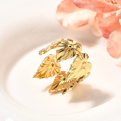 Золотой Лист 201 открытое кольцо-манжета из нержавеющей стали для женщин, золотые, 15 мм, регулируемый