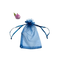 Стально-синий Прямоугольные сумки для хранения подарков из органзы на шнурке, стальной синий, 15x10 см