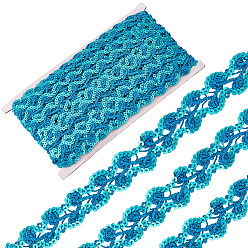 Темно-Голубой Металлизированная кружевная отделка, цветочная декоративная лента с блестками, для рукоделия шитья, аксессуары для одежды, глубокое синее небо, 1~1-1/8 дюйм (26~28 мм), около 14.22 ярдов (13 м) / шт
