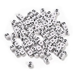 Letter S Непрозрачные акриловые бусины, Эмаль стиле, куб с письмом, Письмо с, 4.5x4.5x4.5 мм, отверстие : 2 мм, 5500 шт / 500 г