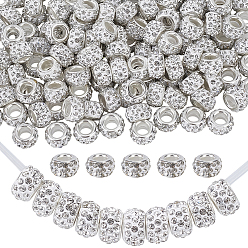 Crystal Handmade Polymer Clay Rhinestone European Large Hole Beads with Silver Color Plated Brass Cores, Rondelle, Crystal, 11~12x7~7.5mm, Hole: 5mm, 140pcs/set